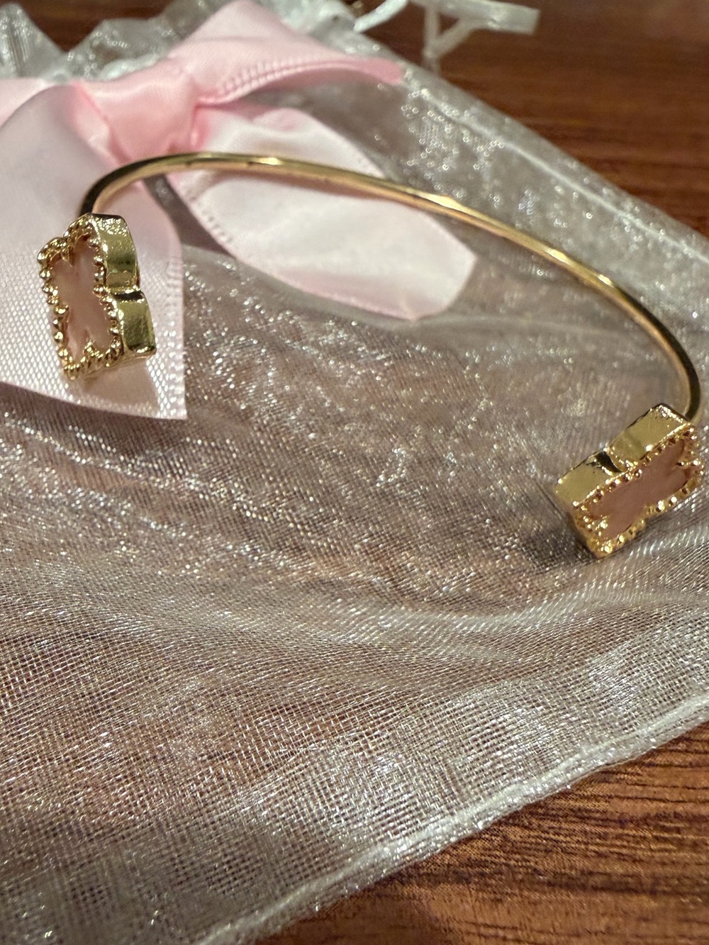 Kohl's Gold Open Cuff Bracelet with Pink Accents